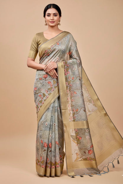 Grey Tissue Silk Saree