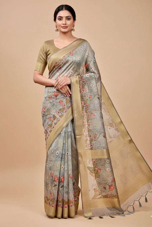 Grey Tissue Silk Saree