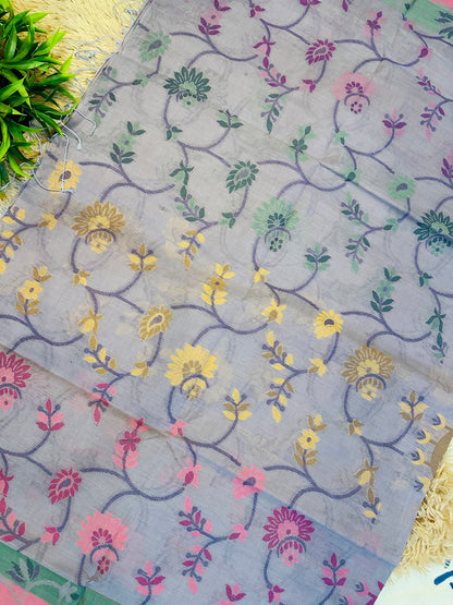 Ink Blue Pure Handloom Cotton Jamdani Saree