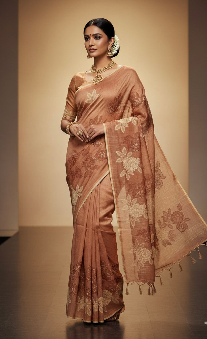 Rust Orange Soft Tussar Silk Saree
