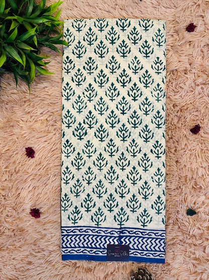 Beige Pure Mul Cotton Hand Block Printed Saree