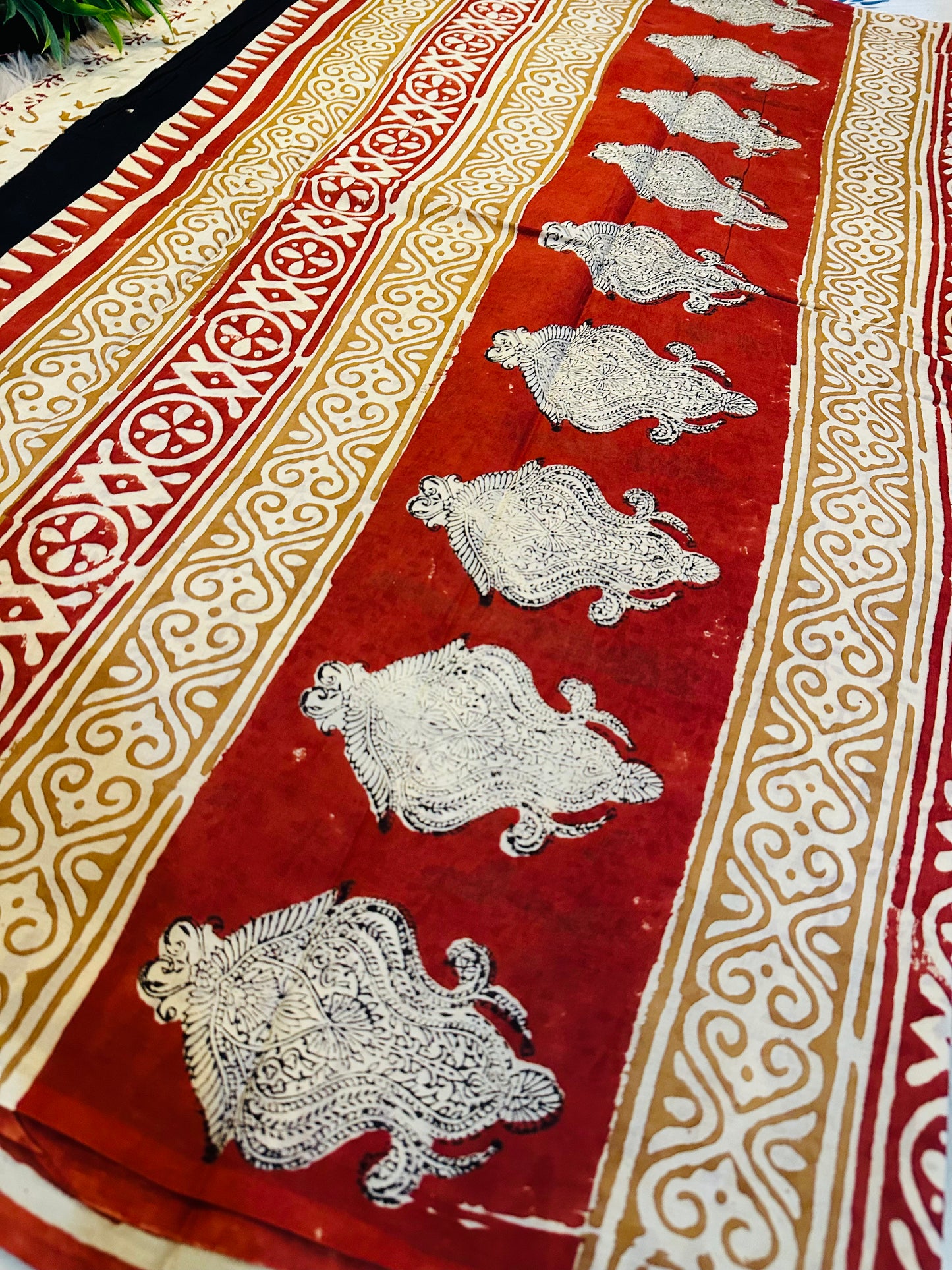 Beige Pure Mul Cotton Hand Block Printed Saree