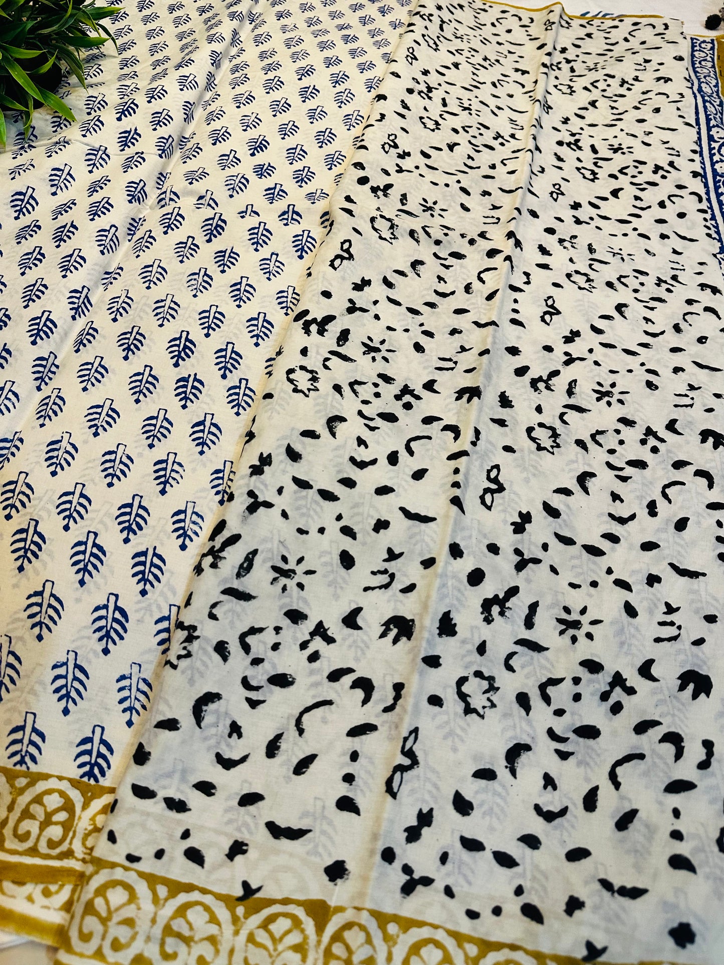 Beige Pure Mul Cotton Hand Block Printed Saree