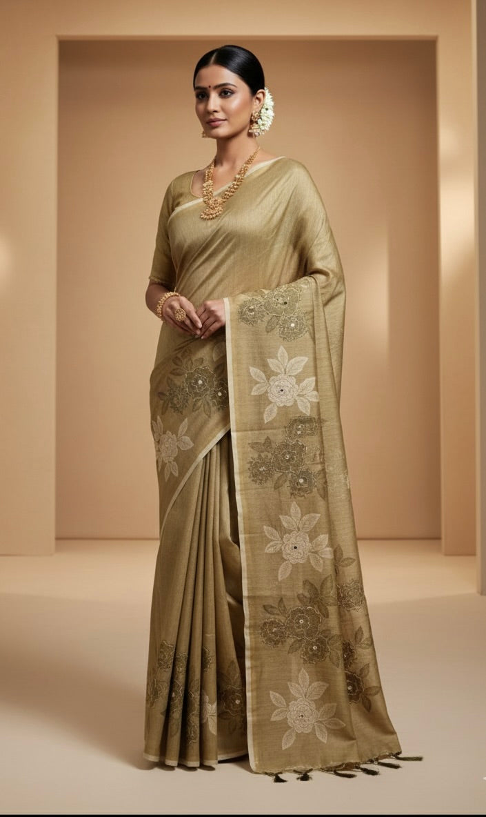 Brown Soft Tussar Silk Saree
