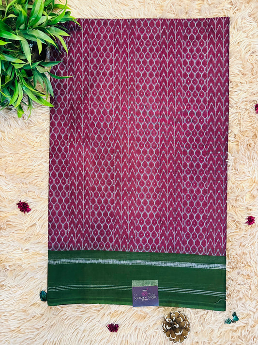 Wine Pure Cotton Printed Saree