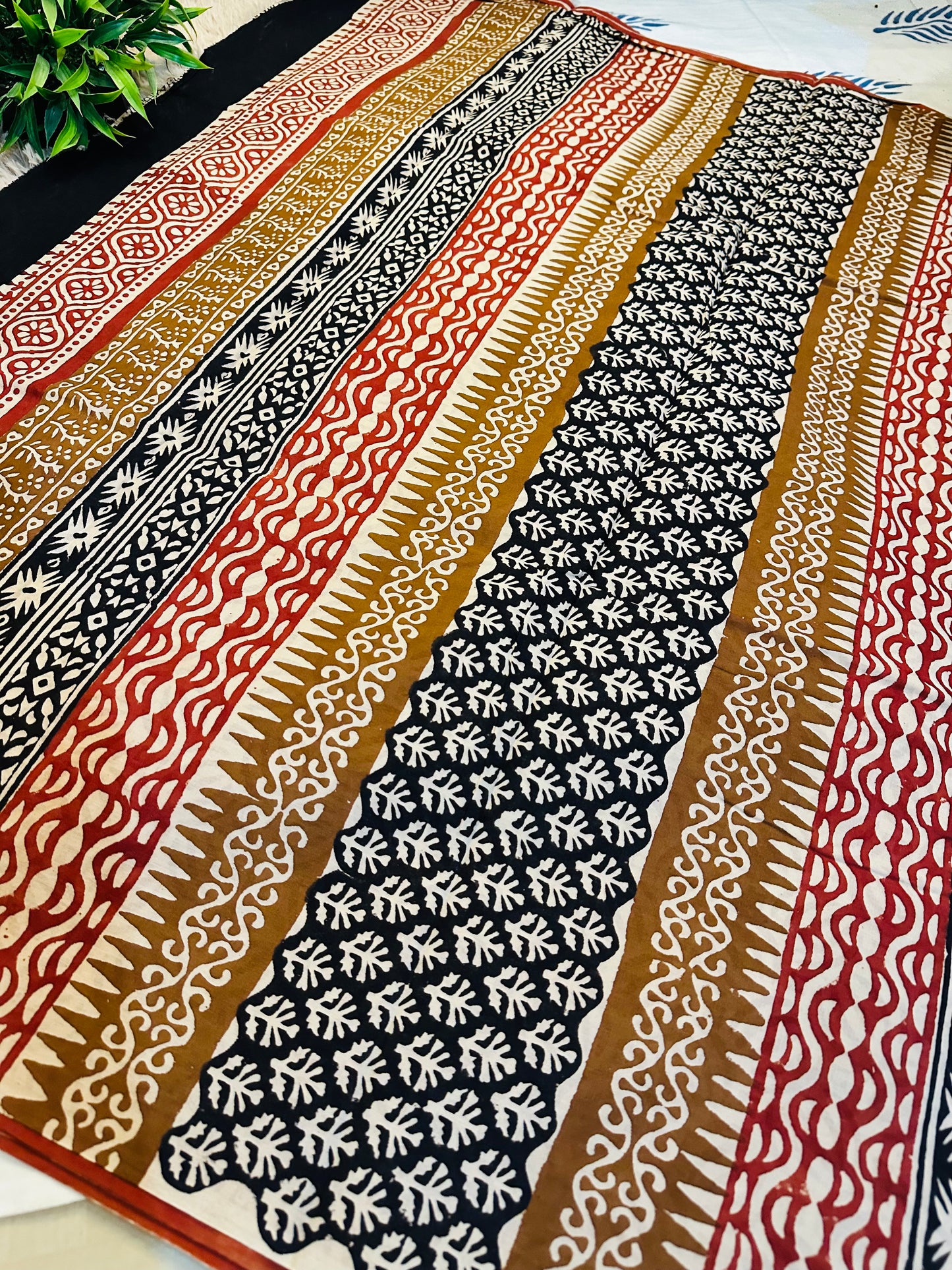 Beige Pure Mul Cotton Hand Block Printed Saree