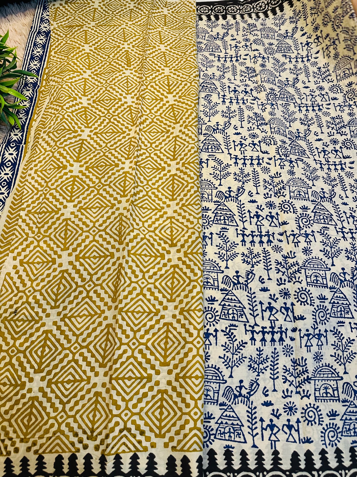 Beige Pure Mul Cotton Hand Block Printed Saree