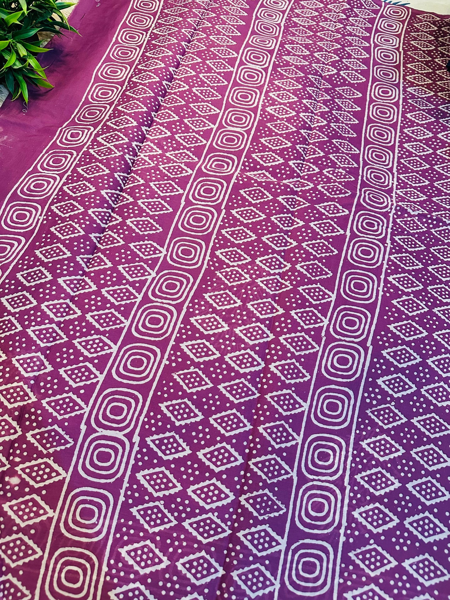 Purple Pure Mul Cotton Hand Block Printed Saree