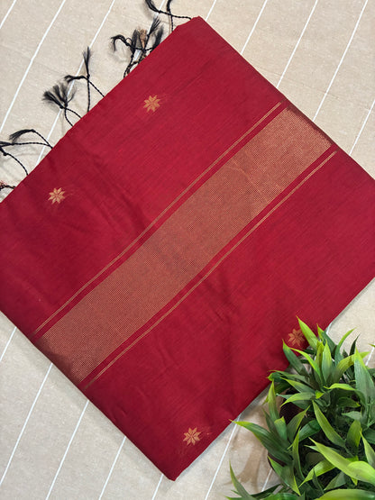 Deep Red Maheshwari Cotton Silk Saree