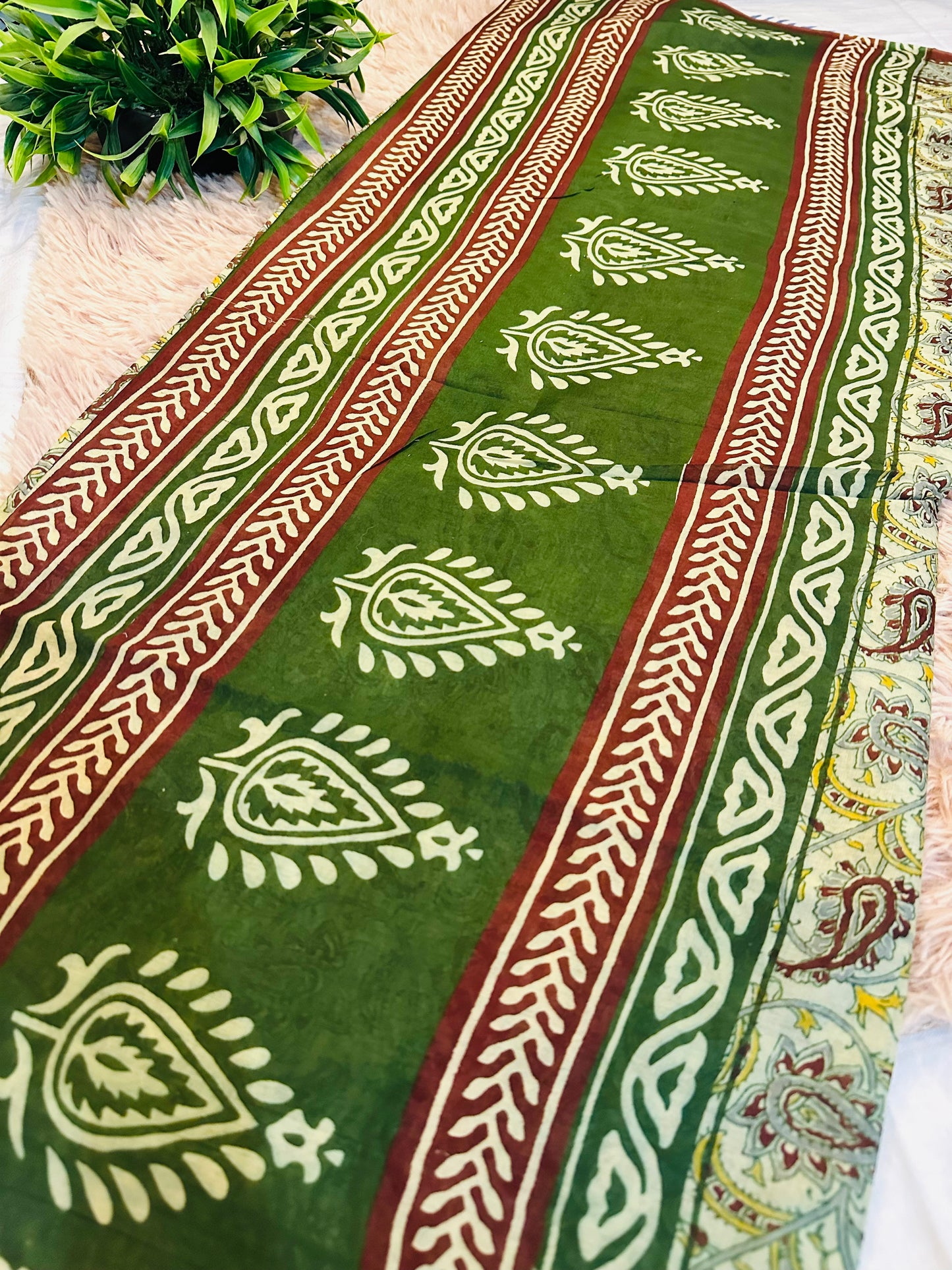 Light Green Pure Mul Cotton Hand Block Printed Saree