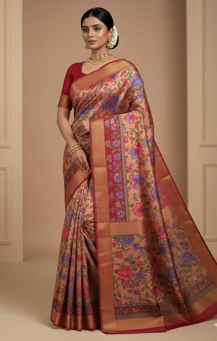 Peach Floral Patola Silk Saree