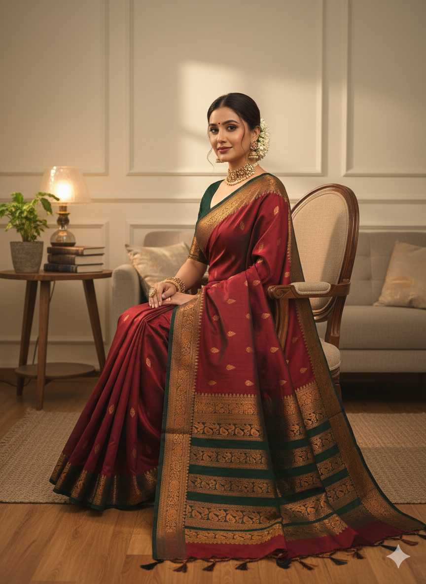 Maroon Pure Kalyani Cotton Saree