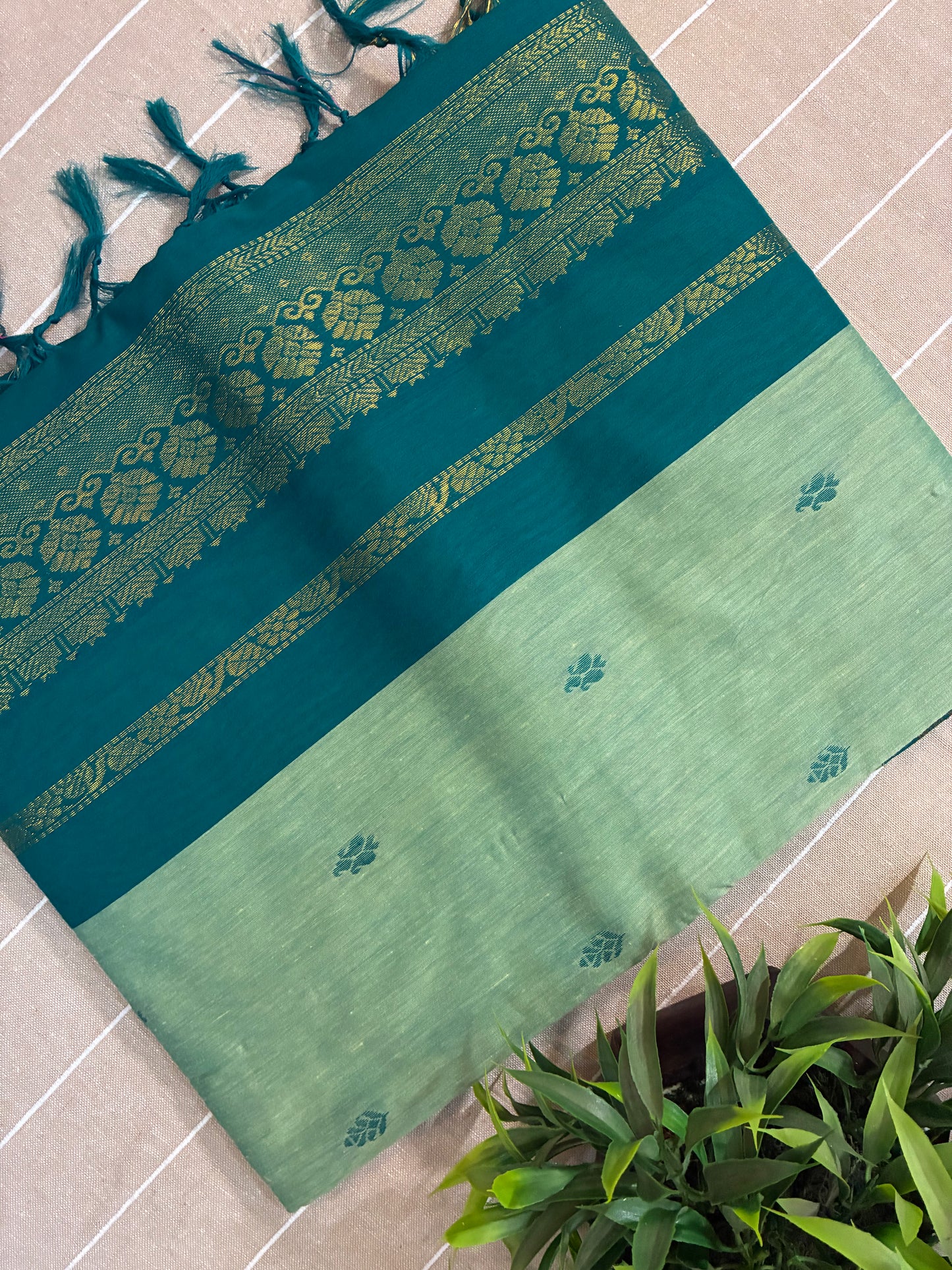 Pastel Teal Blue Pure Kalyani Cotton Saree