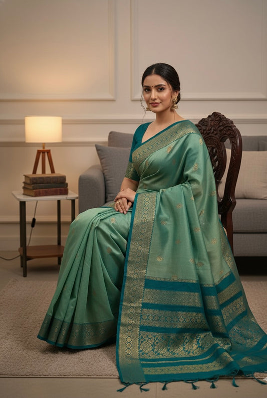 Pastel Teal Blue Pure Kalyani Cotton Saree