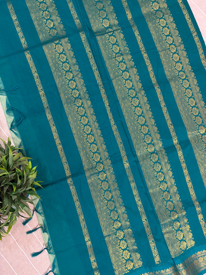 Pastel Teal Blue Pure Kalyani Cotton Saree