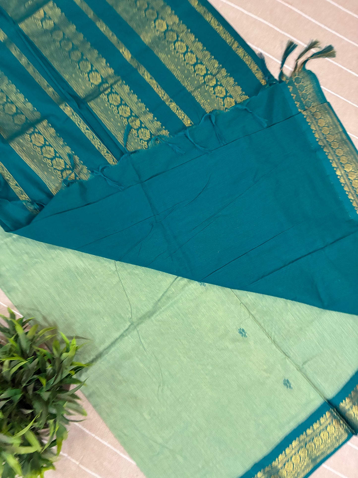 Pastel Teal Blue Pure Kalyani Cotton Saree