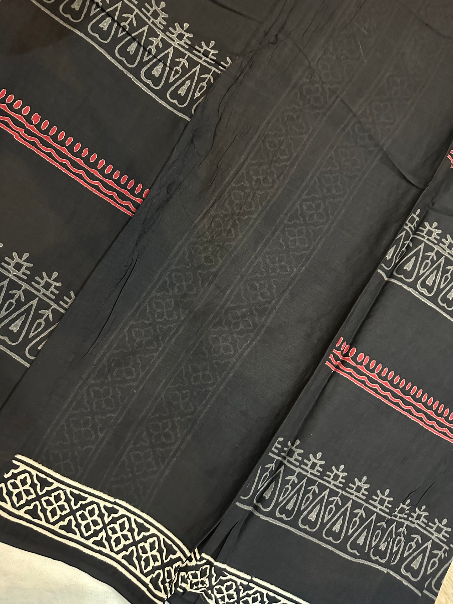 Black Pure Mul Cotton Hand Block Printed Saree