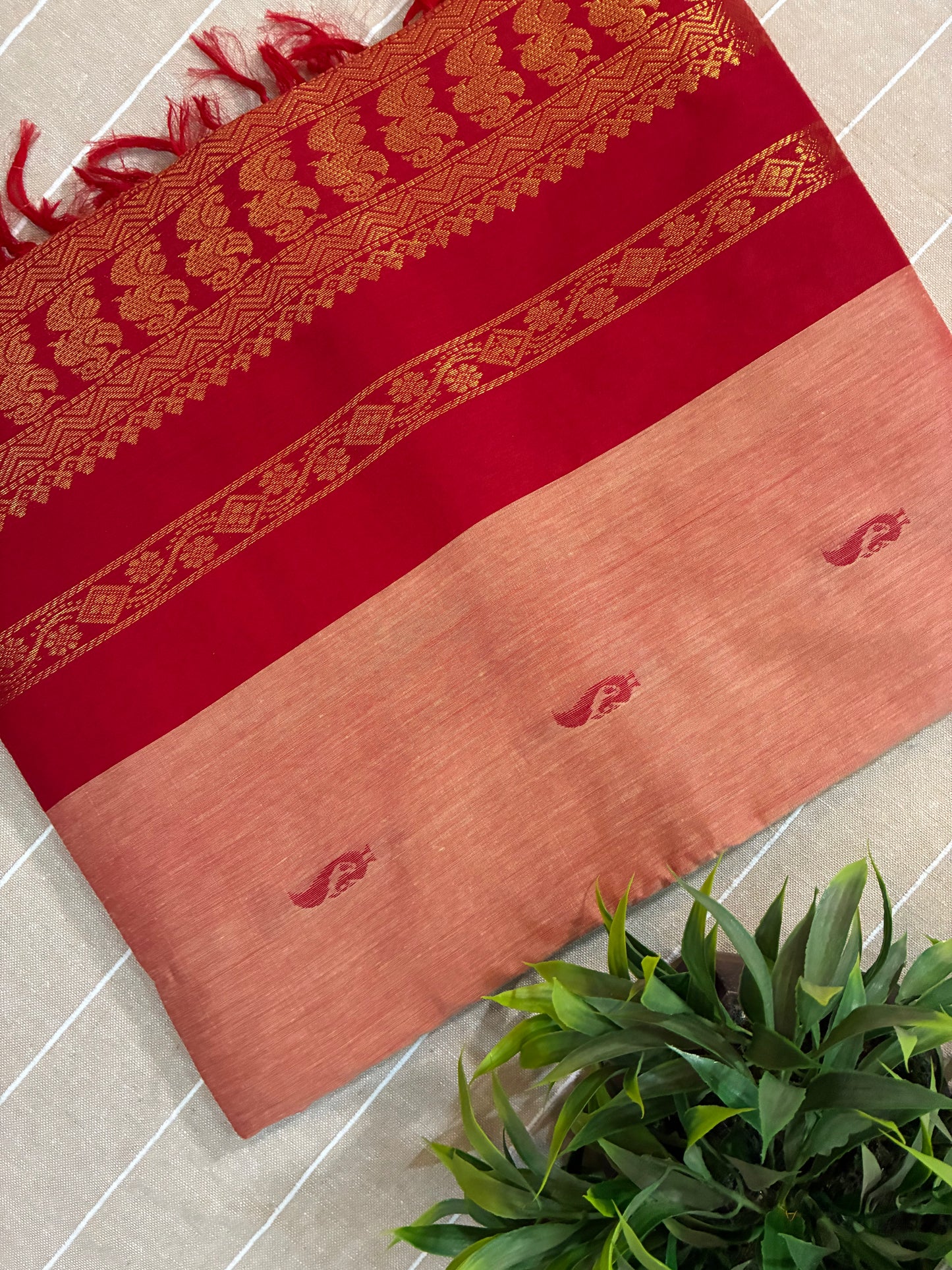 Peach Pure Kalyani Cotton Saree