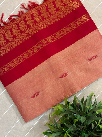Peach Pure Kalyani Cotton Saree