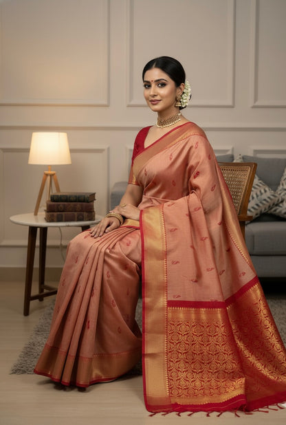Peach Pure Kalyani Cotton Saree