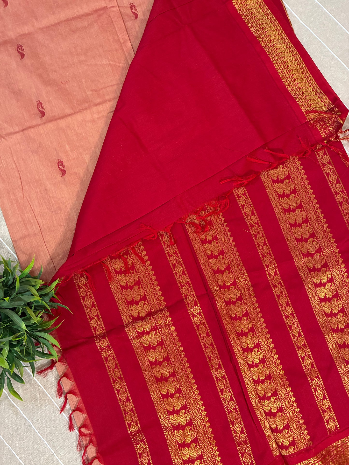 Peach Pure Kalyani Cotton Saree