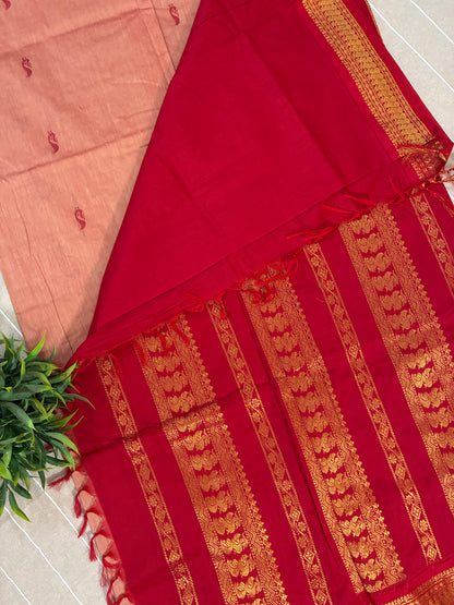 Peach Pure Kalyani Cotton Saree