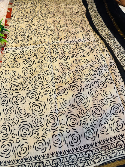 Red Printed Pure Chanderi Silk Saree