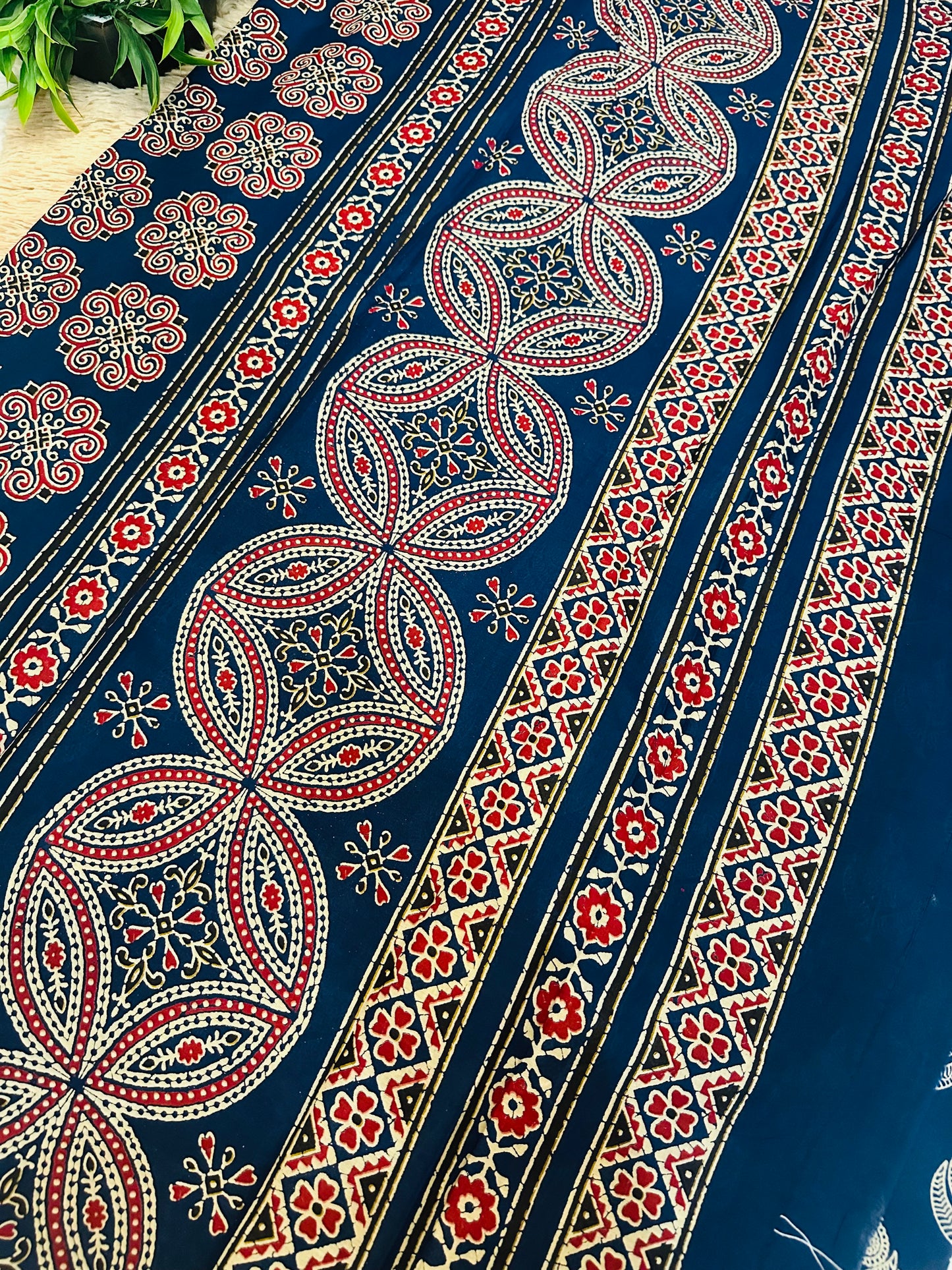 Dark Blue Pure Mul Cotton Hand Block Printed Saree