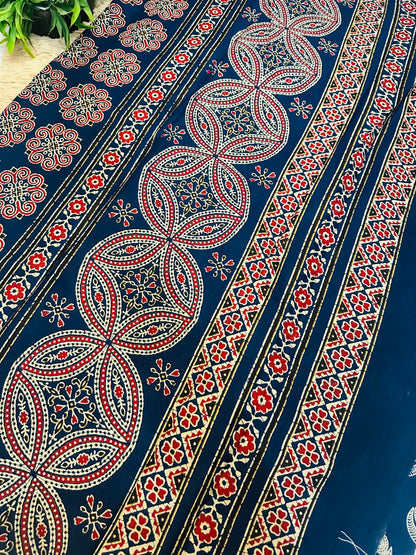 Dark Blue Pure Mul Cotton Hand Block Printed Saree