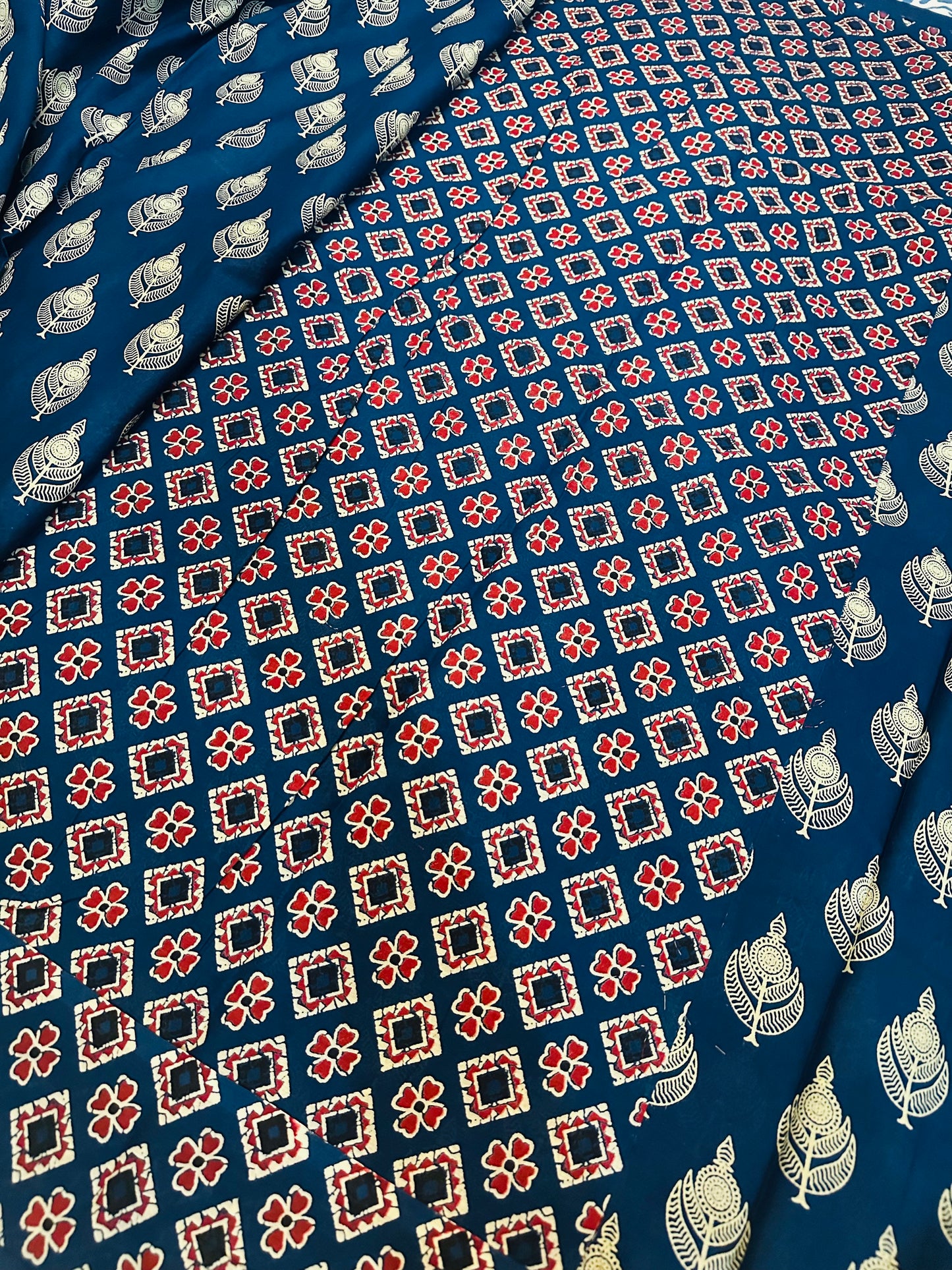 Dark Blue Pure Mul Cotton Hand Block Printed Saree