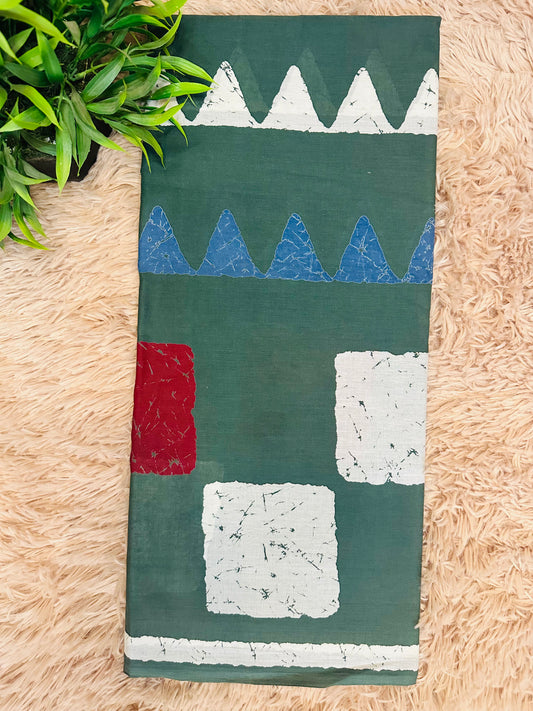 Pista Green Pure Mul Cotton Hand Block Printed Saree