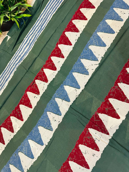 Pista Green Pure Mul Cotton Hand Block Printed Saree