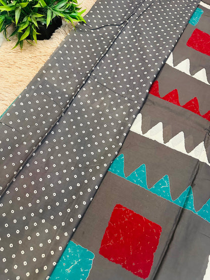 Mud Brown Pure Mul Cotton Hand Block Printed Saree