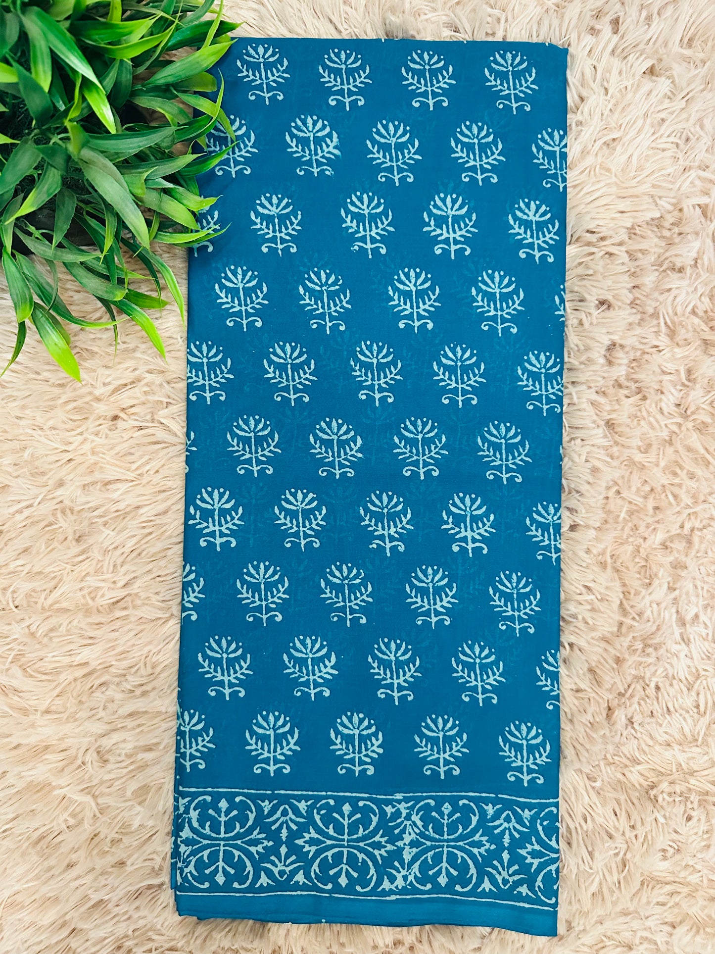 Blue Pure Mul Cotton Hand Block Printed Saree