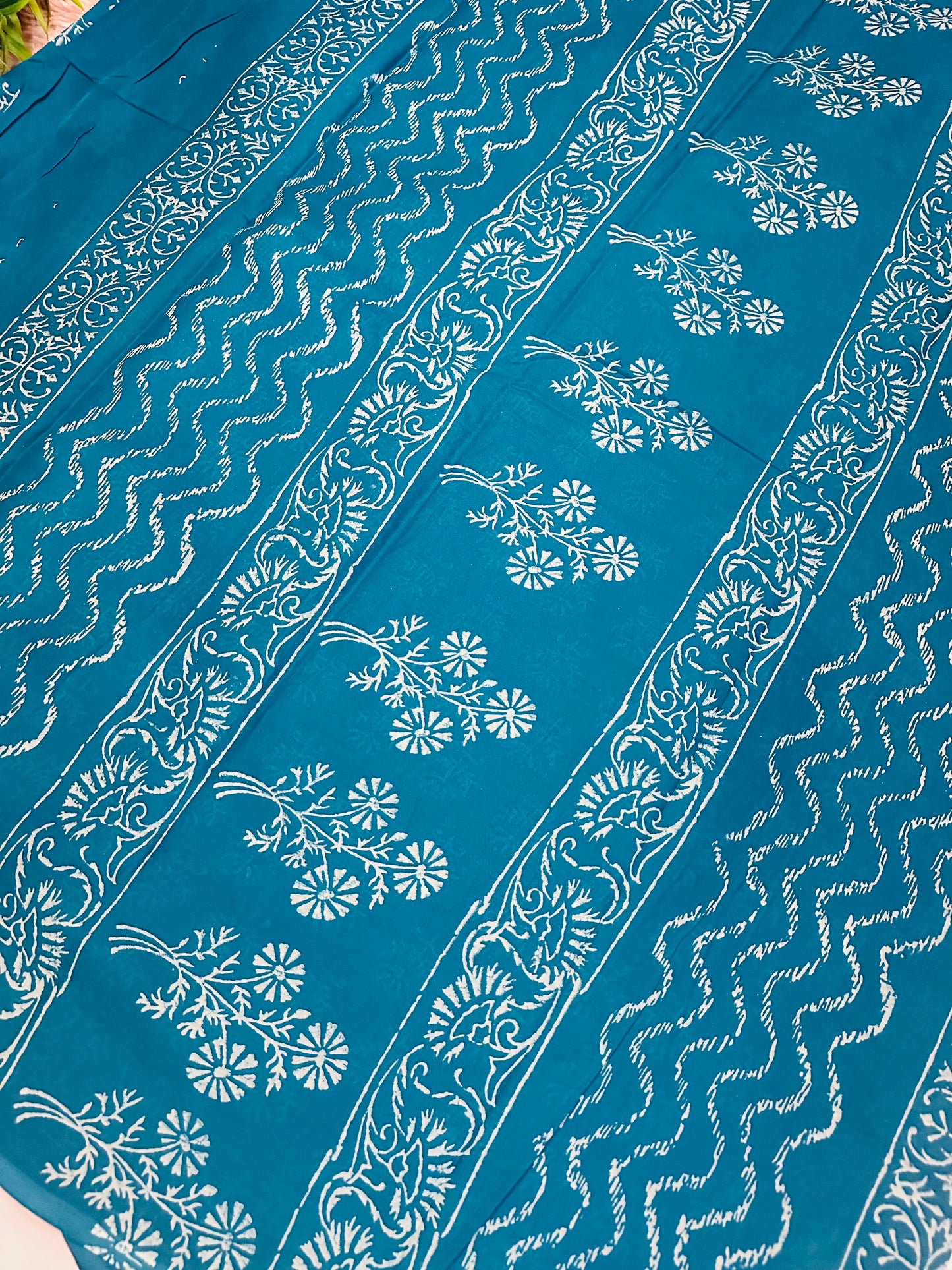 Blue Pure Mul Cotton Hand Block Printed Saree