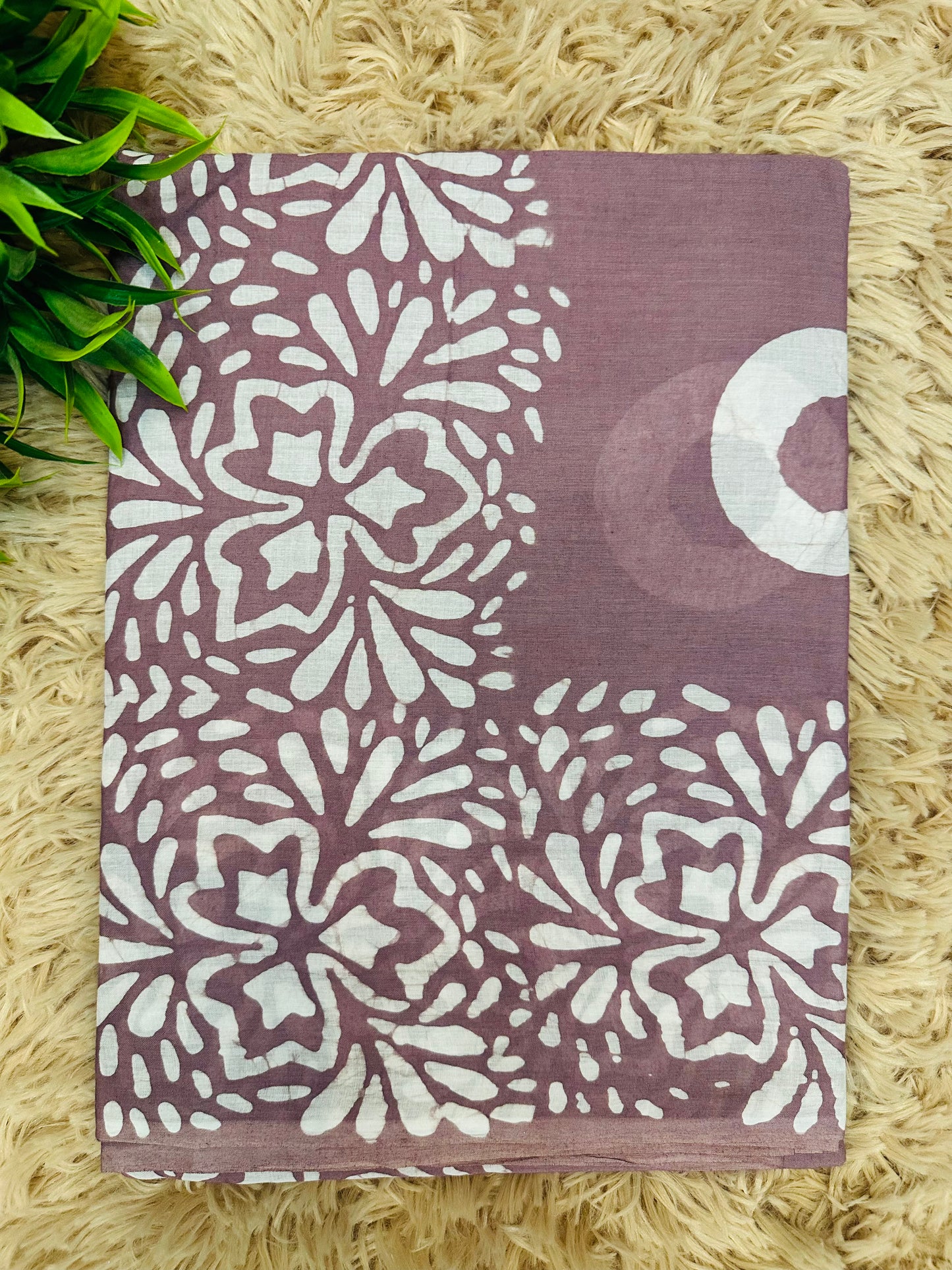 Mauve Mul Cotton Hand Block Printed Saree