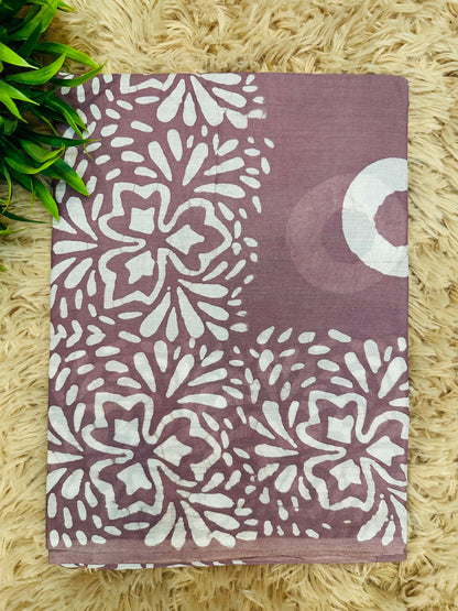 Mauve Mul Cotton Hand Block Printed Saree