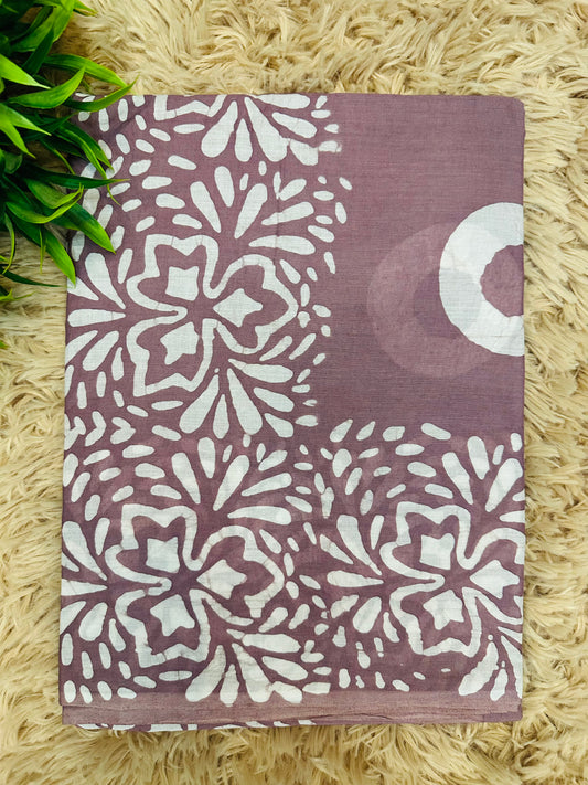 Mauve Mul Cotton Hand Block Printed Saree