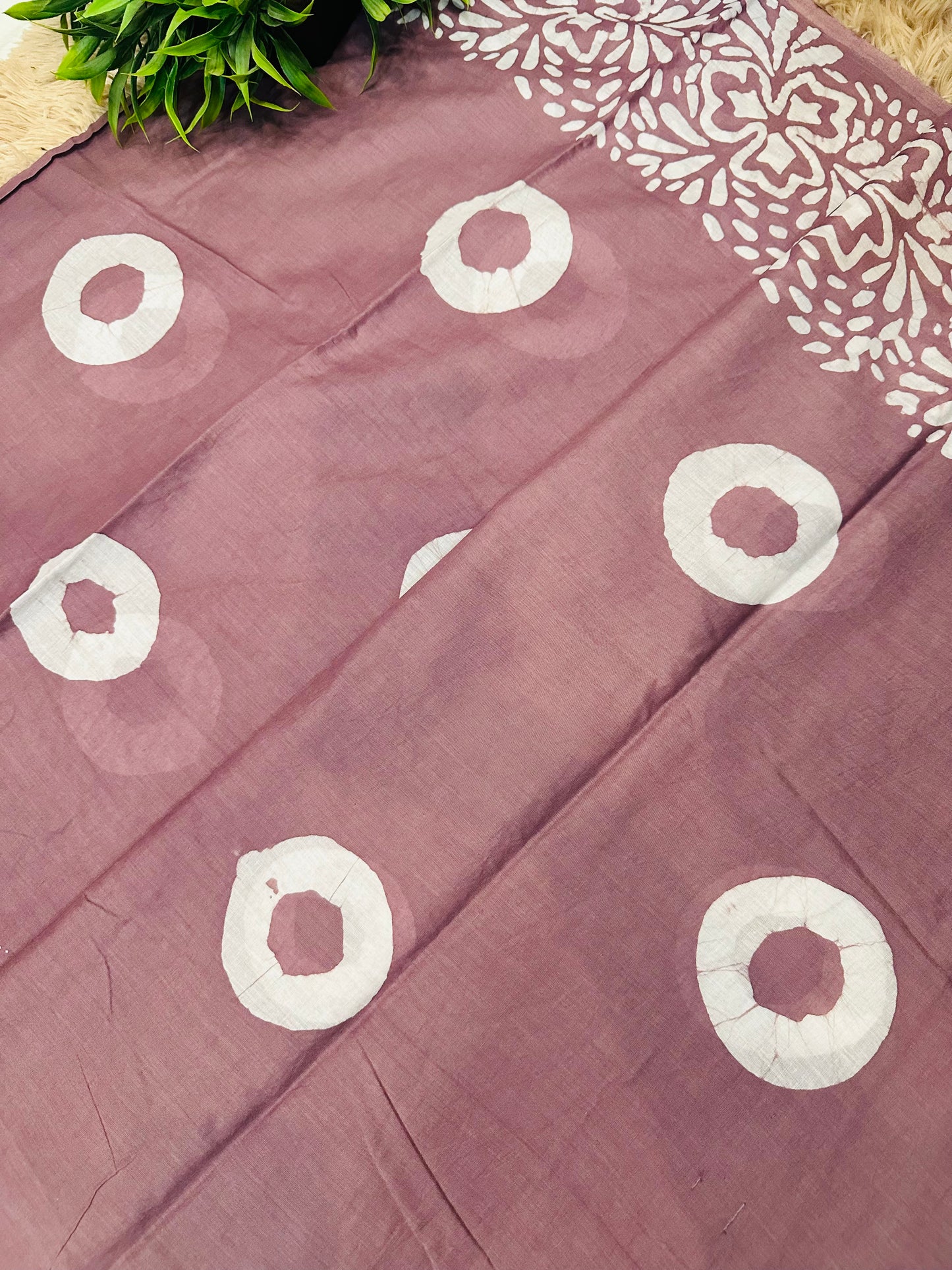 Mauve Mul Cotton Hand Block Printed Saree