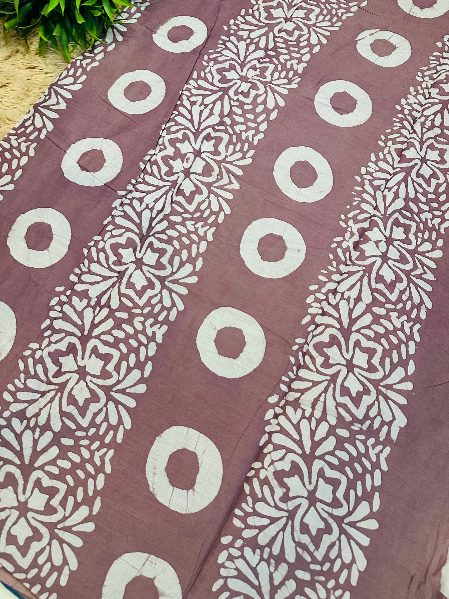 Mauve Mul Cotton Hand Block Printed Saree