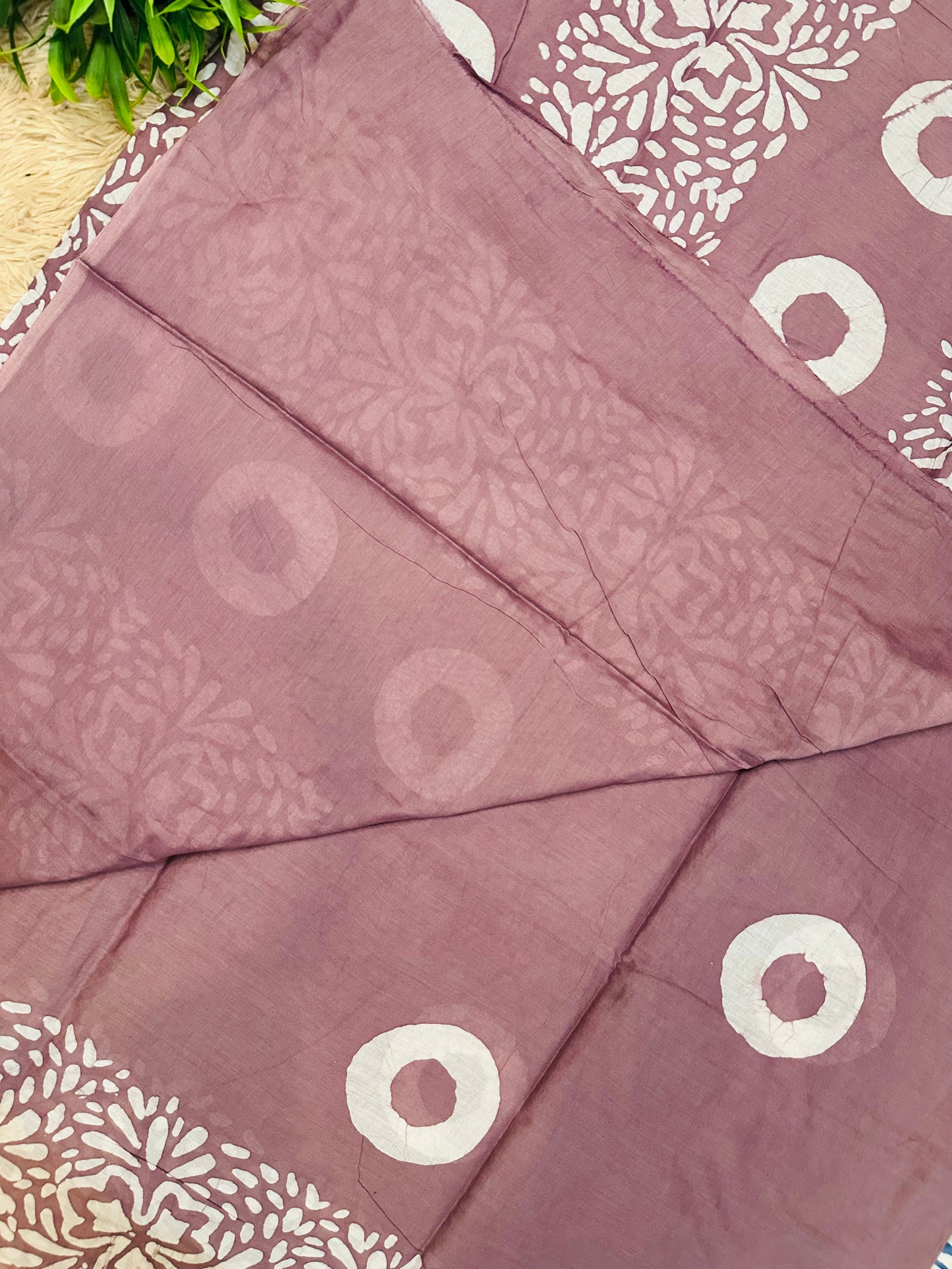Mauve Mul Cotton Hand Block Printed Saree