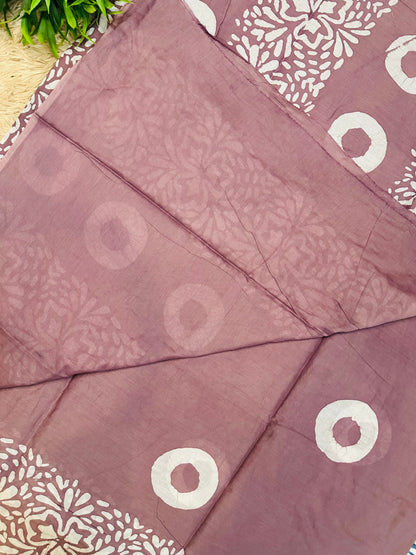 Mauve Mul Cotton Hand Block Printed Saree