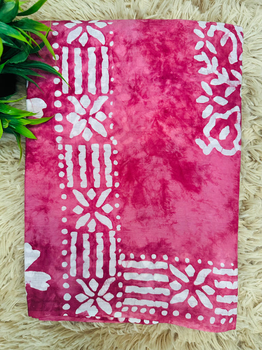 Pink Mul Cotton Hand Block Printed Saree