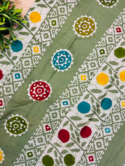 Pista Green Mul Cotton Hand Block Printed Saree