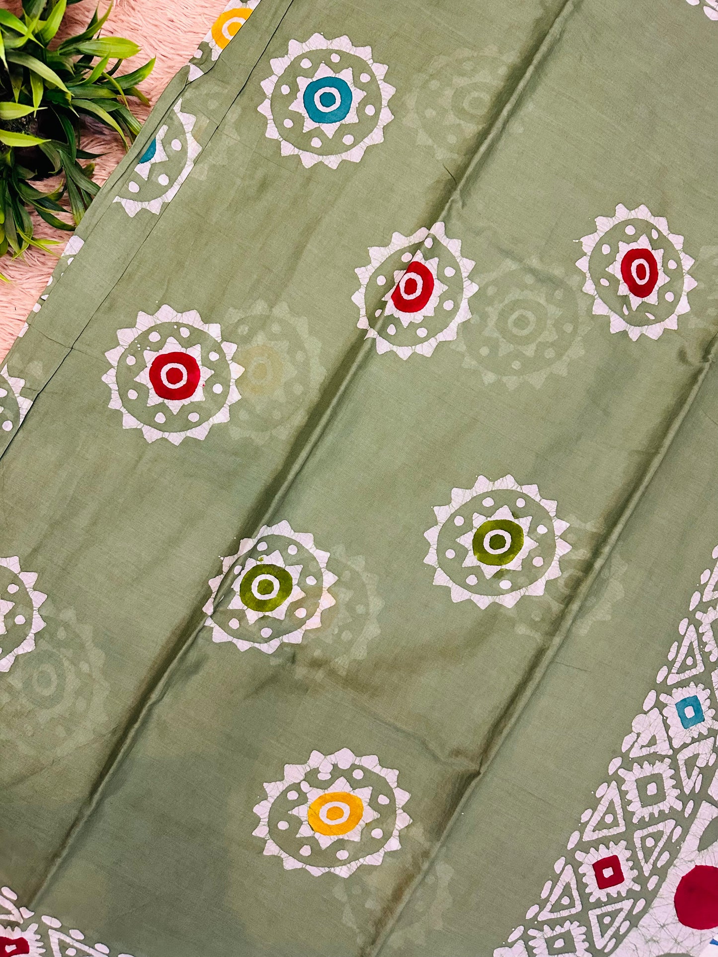 Pista Green Mul Cotton Hand Block Printed Saree