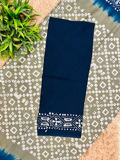 Grey Mul Cotton Hand Block Printed Saree