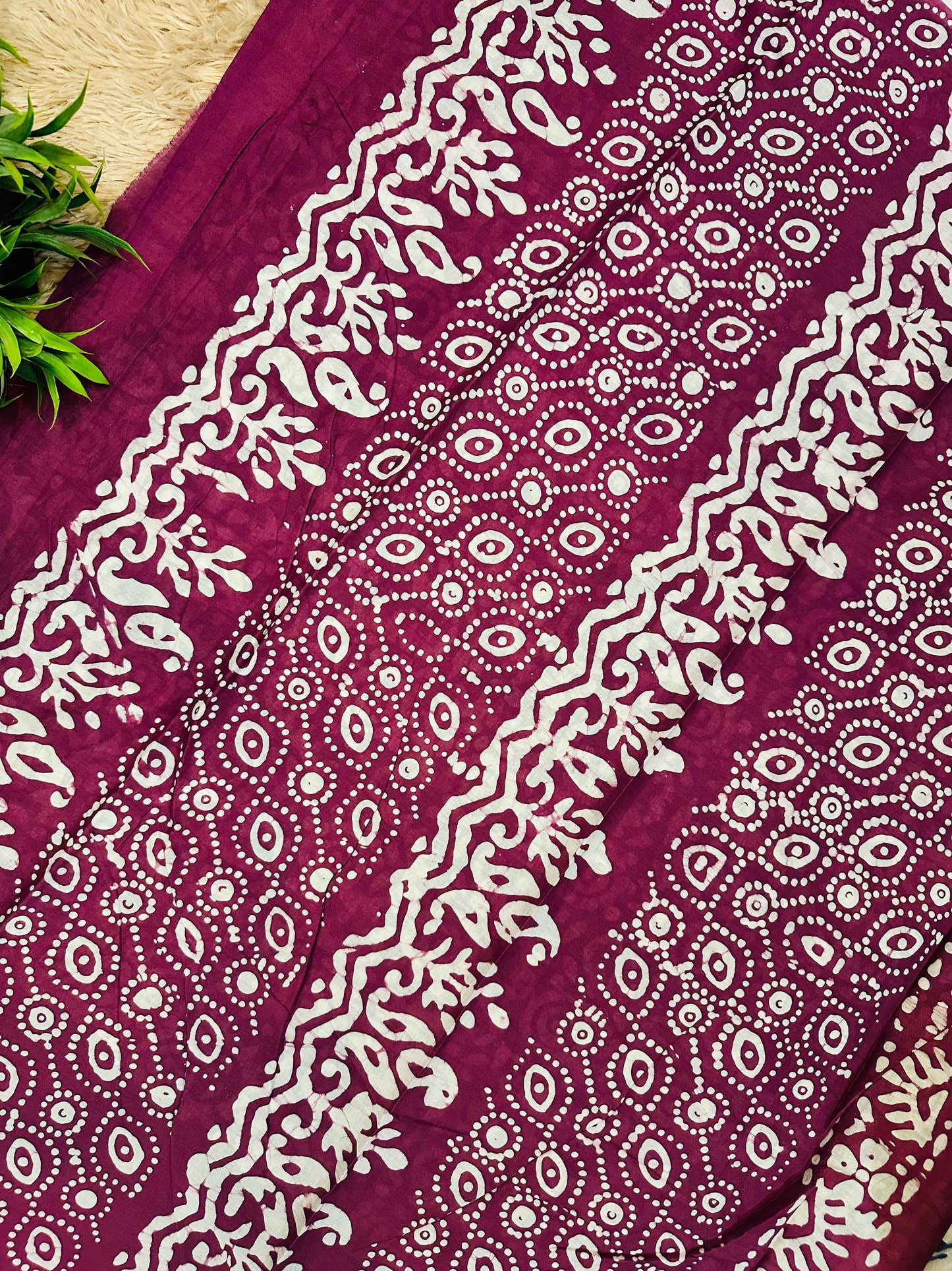 Leaf Green Mul Cotton Hand Block Printed Saree