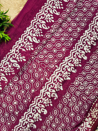 Leaf Green Mul Cotton Hand Block Printed Saree