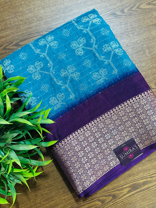 Sky Blue Cotton Silk Saree