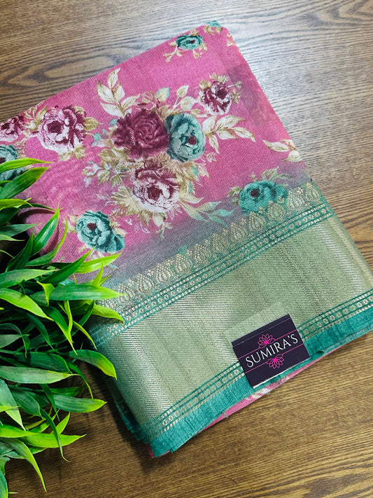 Light Pink Floral Silk Saree